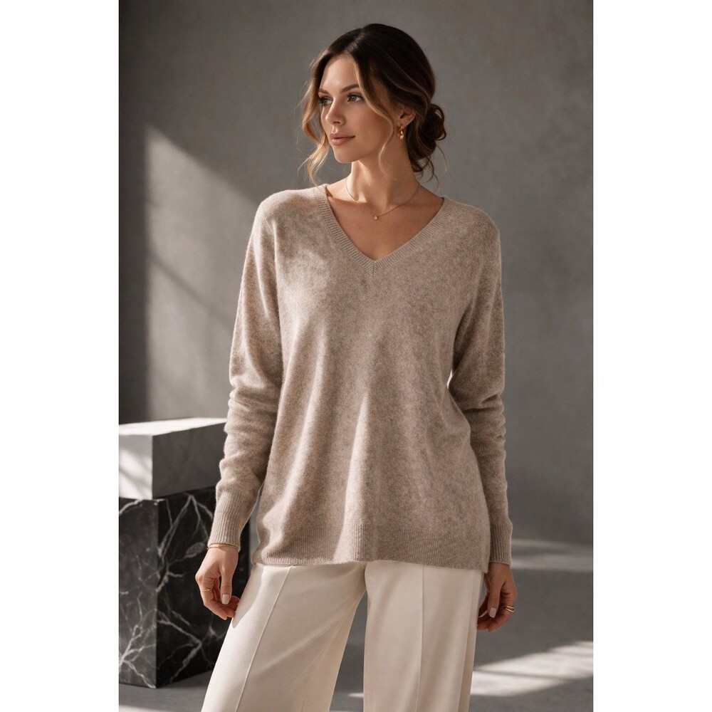 Hilary Radley 100% Cashmere Sweater Women Small Beige V Neck Luxury Soft
